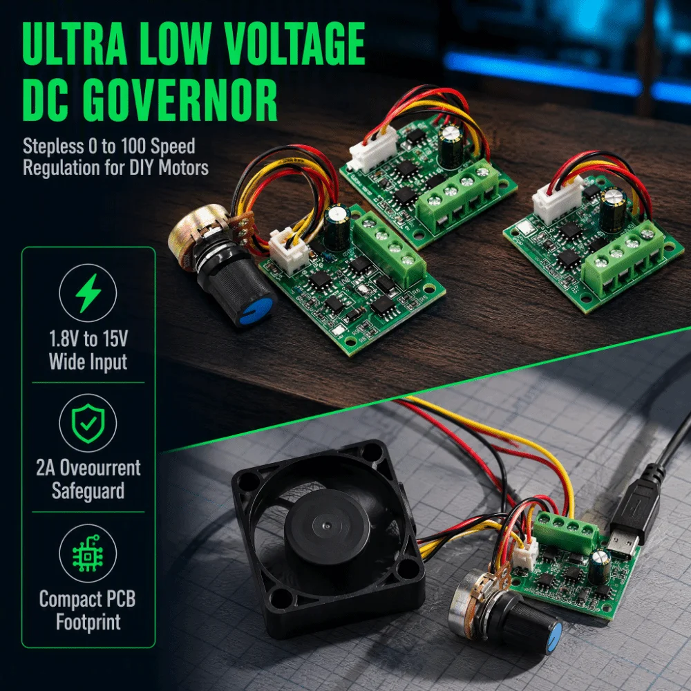 1.8V to 15V Motor Speed Controller 2A Mini Size PWM Control Module Low Voltage Adjustable Volt Mini Speed Controller