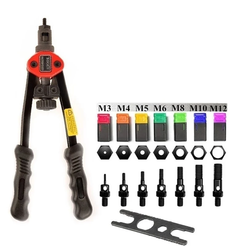 Totalmente automático Rivet Tool Set, rebitador, rebites roscados, máquina de perfuração, Inserido à mão, M3-M12, 1Set