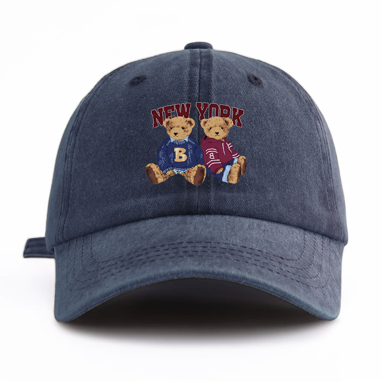 1pc Bear Duo Print Washed Baseball Cap for Adults,  Minimalist Retro Style Casual Soft Adjustable Dad Hat, Perfect As Gift