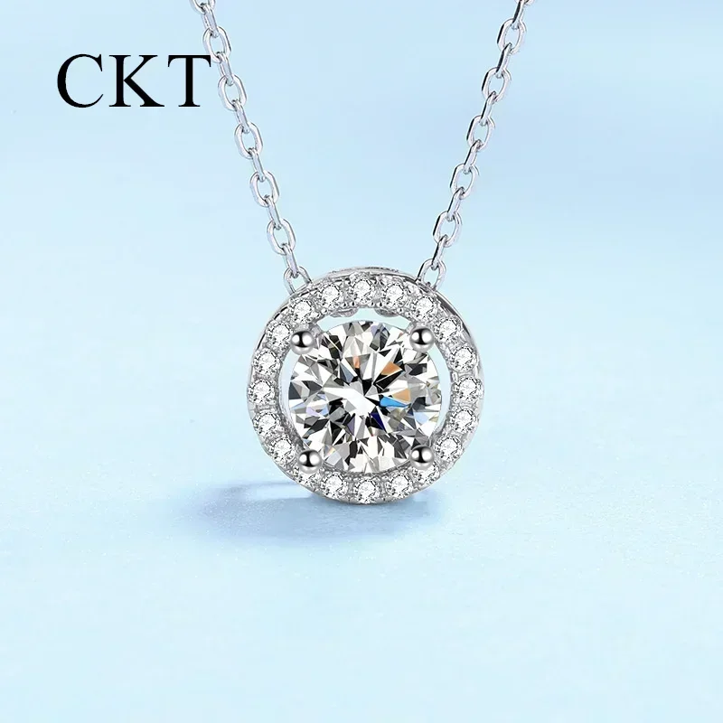 

18K White Gold Platinum Pt950 Diamond 0.5-2 Carat D Color Moissanite Necklace for Women Round Bag Temperament with Chain Pendant