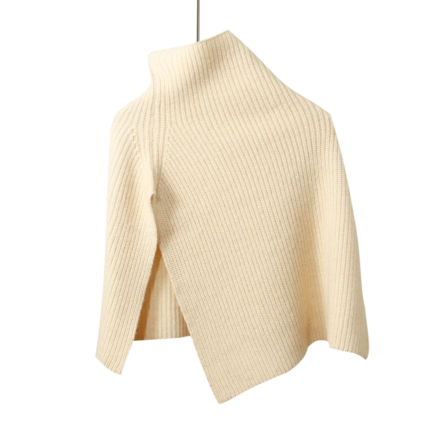 

100% Merino Wool Knitted Women's Shawl Autumn/Winter High Collar Split Solid Color Soft Knitted Korean Pop Cappa Fashion Top