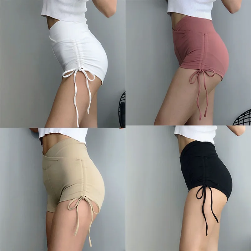 

Женские облегающие шорты для фитнеса с завязками по бокам, для йоги, спорта и повседневной носки, с завышенной талией, из полиэстера
