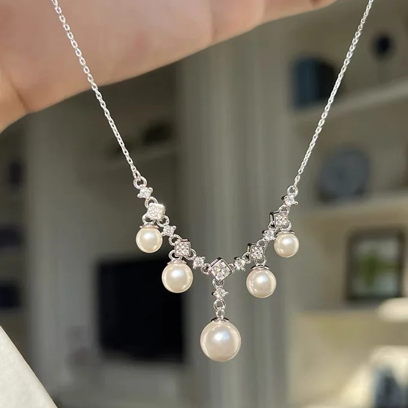 S925Sterling Silver Multiple Beads Necklace Eardrop Frame Light Luxury Western Style Pearl Pendant Silver Ring Holder Semi-Finis