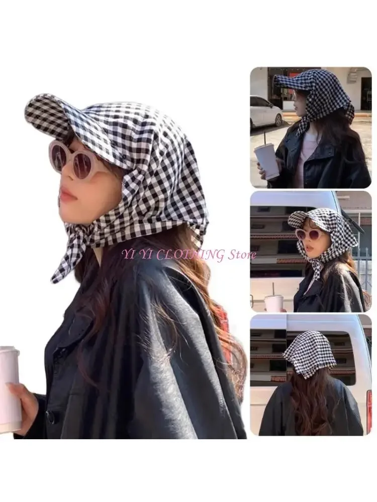 N5KF Trendy Checkered Headwrap Hat Head Scarf Hat For Casual Outfit Women Headwear