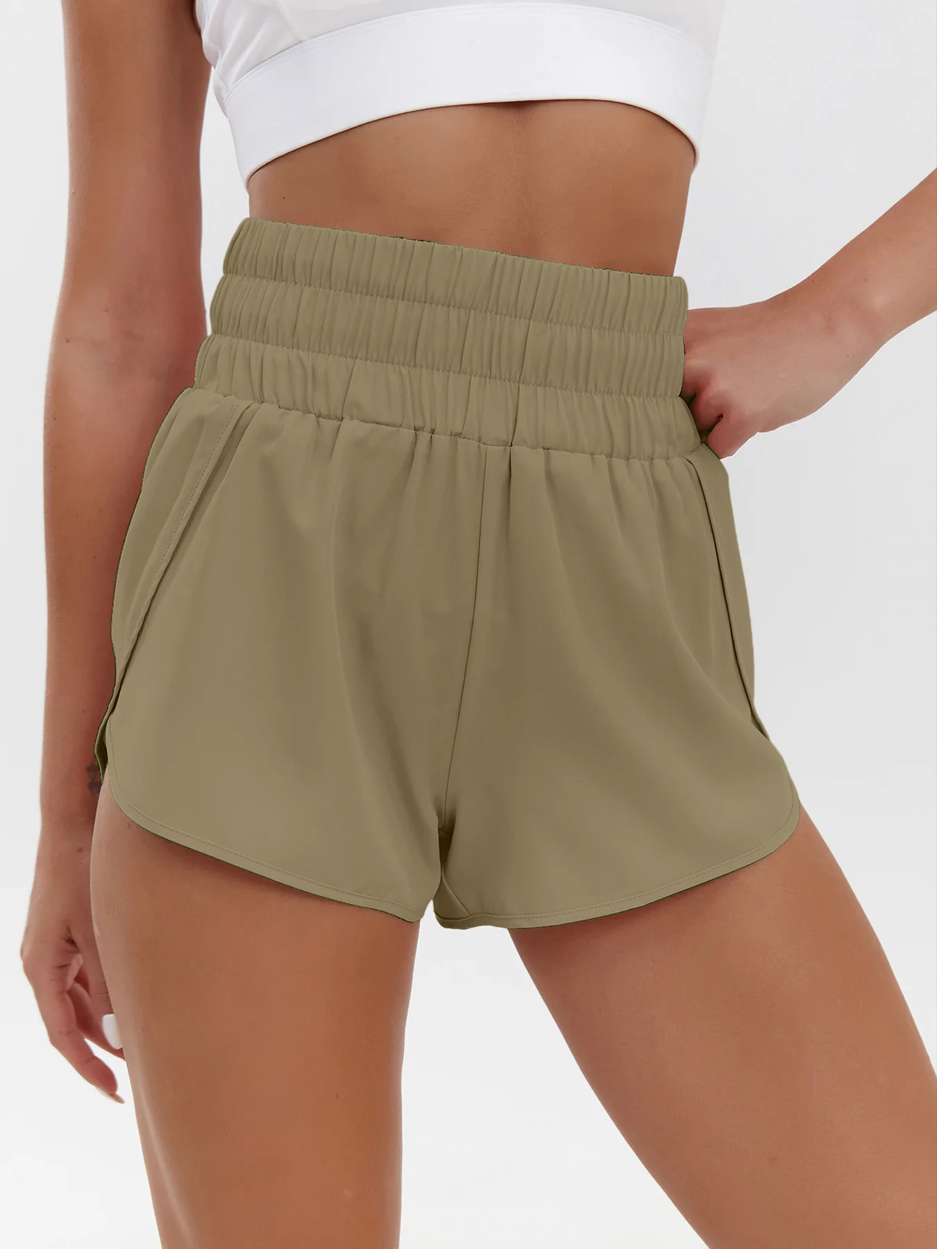2025 Neue Europäische und Amerikanische Damen-Shorts mit Hoher Taille, Elastisch, Locker, Schnelltrocknend, Sport-Freizeitshorts, Atmungsaktive Hosen – Detail 19