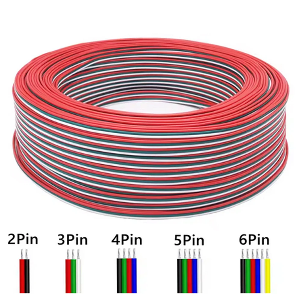 

5 м/10 м/50 м/100 м 22AWG светодиодный провод 2pin/3pin/4pin/5pin/6pin для WS2812B WS2811 5050 2835 5730 светодиодная лента