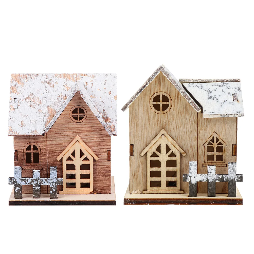 

2 Pcs LED Glowing Cabin Luminous Wood Ornament Xmas Adornment Vintage Christmas Decor