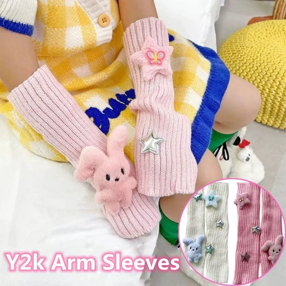 Winter Warme Arm Abdeckung Nette Frauen Japanischen Harajuku Goth Halb Finger Gestrickte Arm Wärmer Y2K Handschuhe Arm Hülse Mädchen Handgelenk Fäustlinge