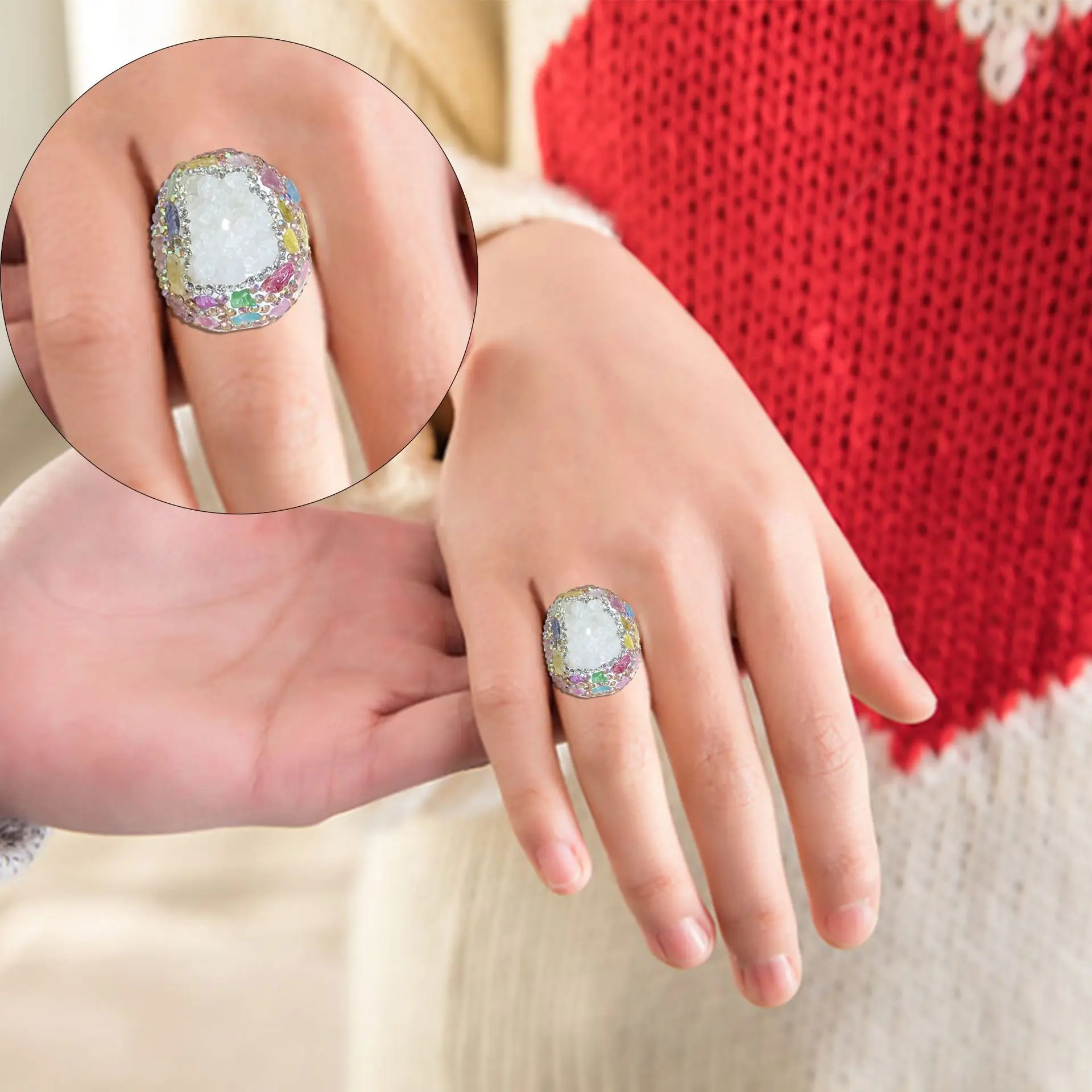 

European and American tide copper plated 18K real gold bud crystal color tourmaline ring live ring holder niche design