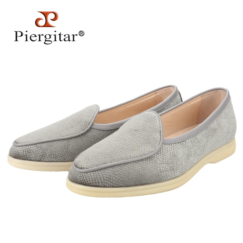 Piergitar Five Colors Snake Embossed Velvet Summer Walk Loafers Breathable Leather Lining Slip-On Men Casual Shoes Non-Slip Sole