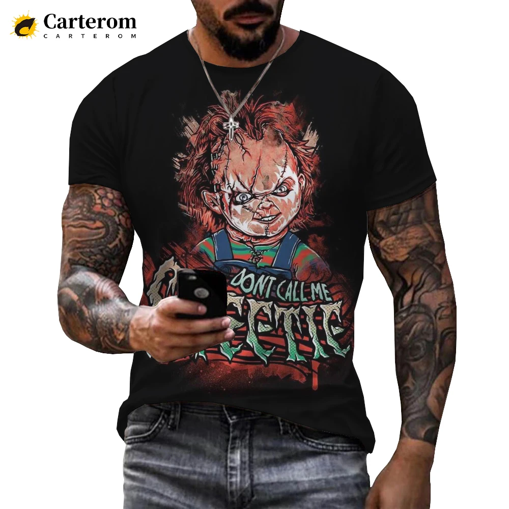 Nova chegada filme de terror criança do jogo personagem chucky 3d impresso camiseta das mulheres dos homens crianças verão casual streetwear topos