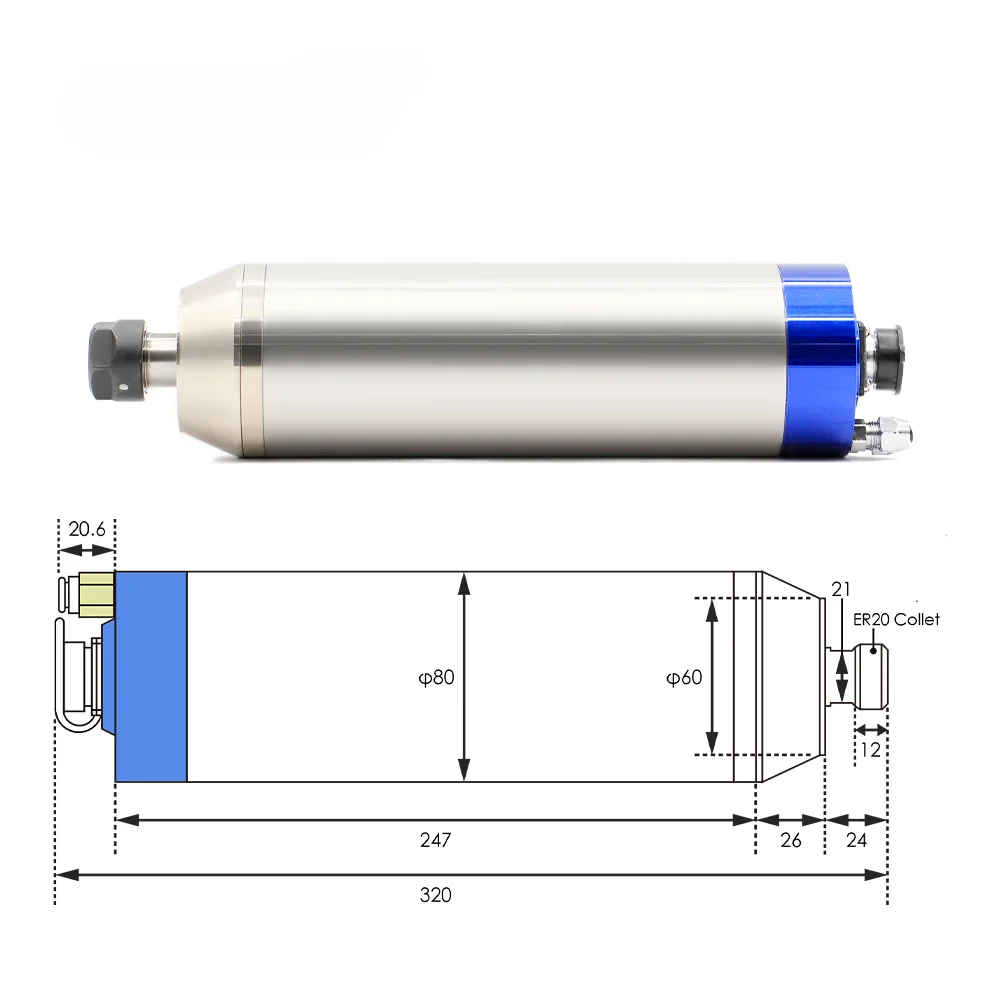 G-Penny 2.2kw ER20 Metal Spindle Water Cooled Spindle Motor Kit 12000rpm 400Hz H110/BD600 VFD, Water pump, bracket