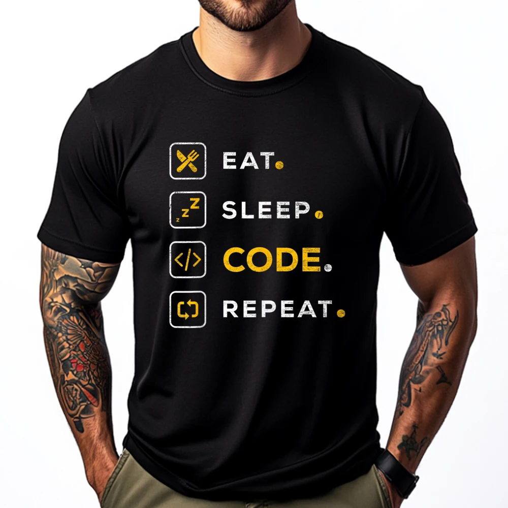 

Funny Computer Science Programmer Eat Sleep Code Designer T Shirt Men Adult Camisas De Hombre Korean Style