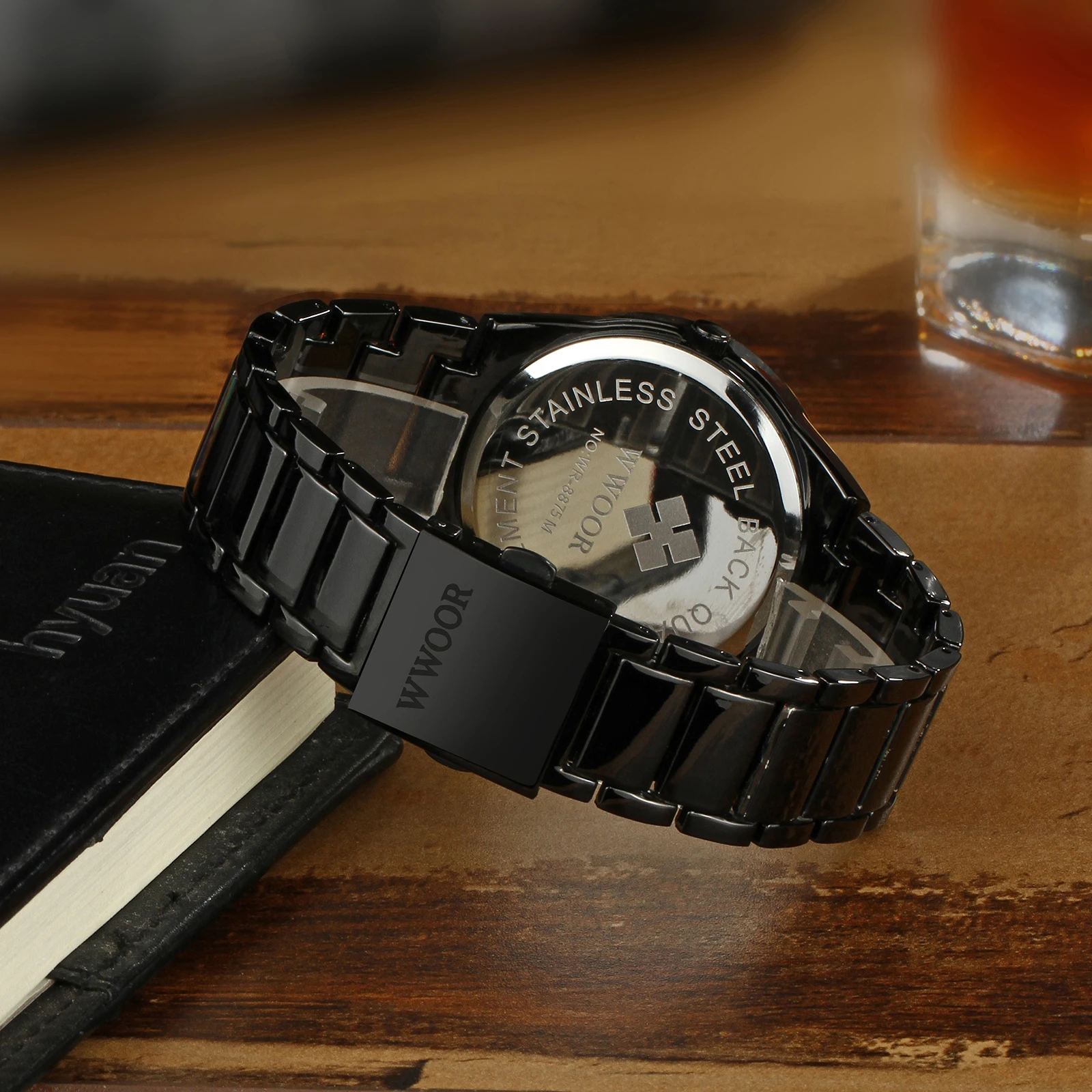 WWOOR New Top Brand Fashion Men Watch Full Black Watches For Men Luxury Men Quartz Wristwatch Male Steel Belt Waterproof Watch