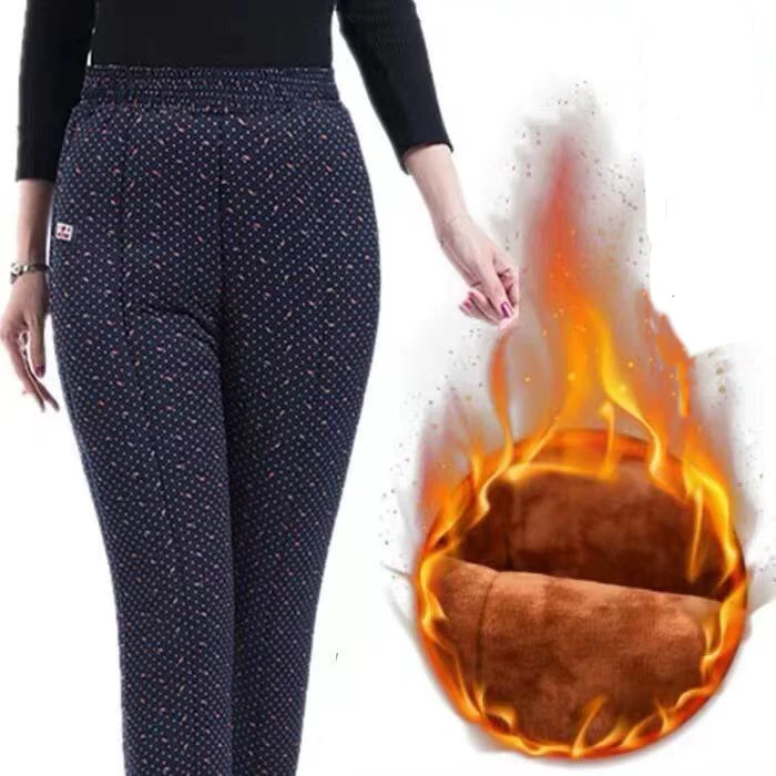 

1pcs Women Winter Warm Leggings Mother Thick Trouser Middle-aged Elderly Warm Fleece Long Thicken Pant High Waist Flower Legging
