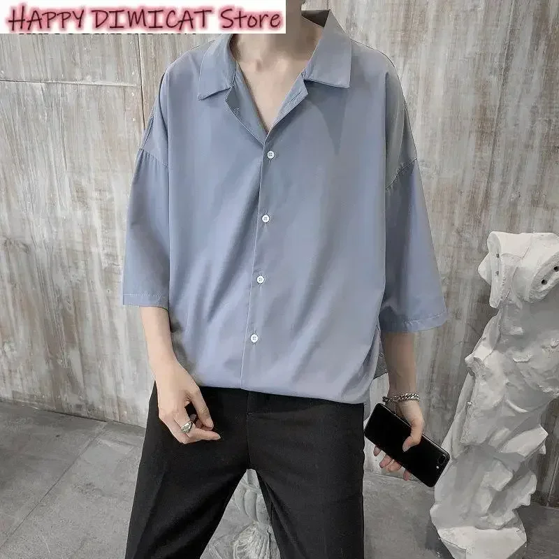 Korean loose short-sleeved shirt for men, monochromatic business casual shirt, summer dress, fashion, m-2xl