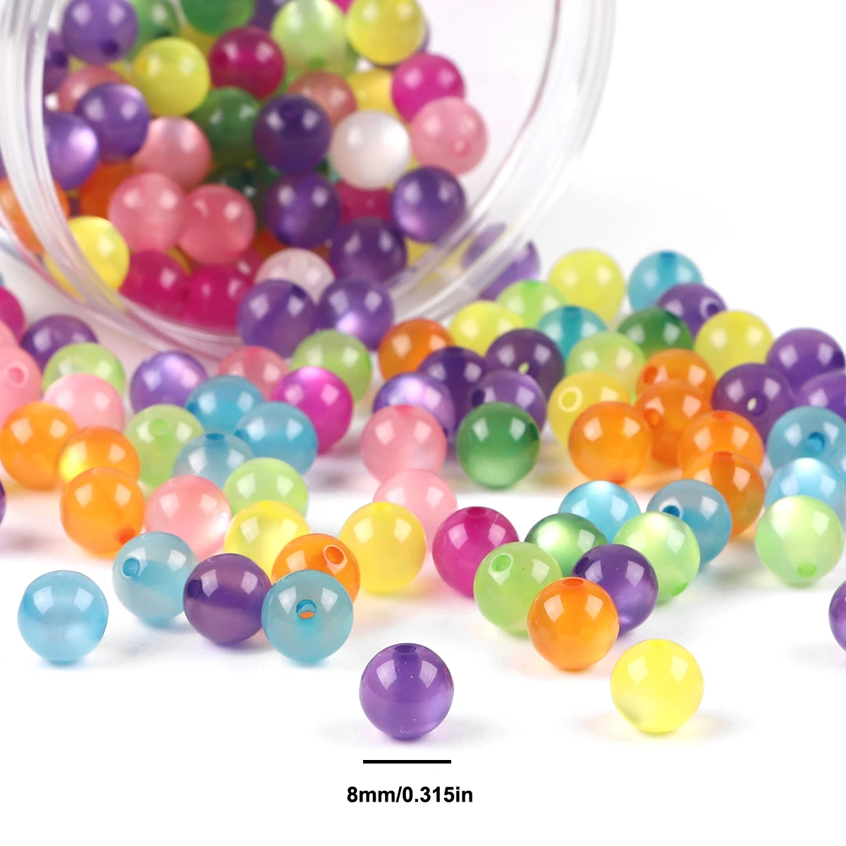 100pcs pack Resin Imitation Cat Eye Round Beads ColorfulStraight Hole Loose Beads Handmade Diy Beaded Earrings AccessoriesBracel