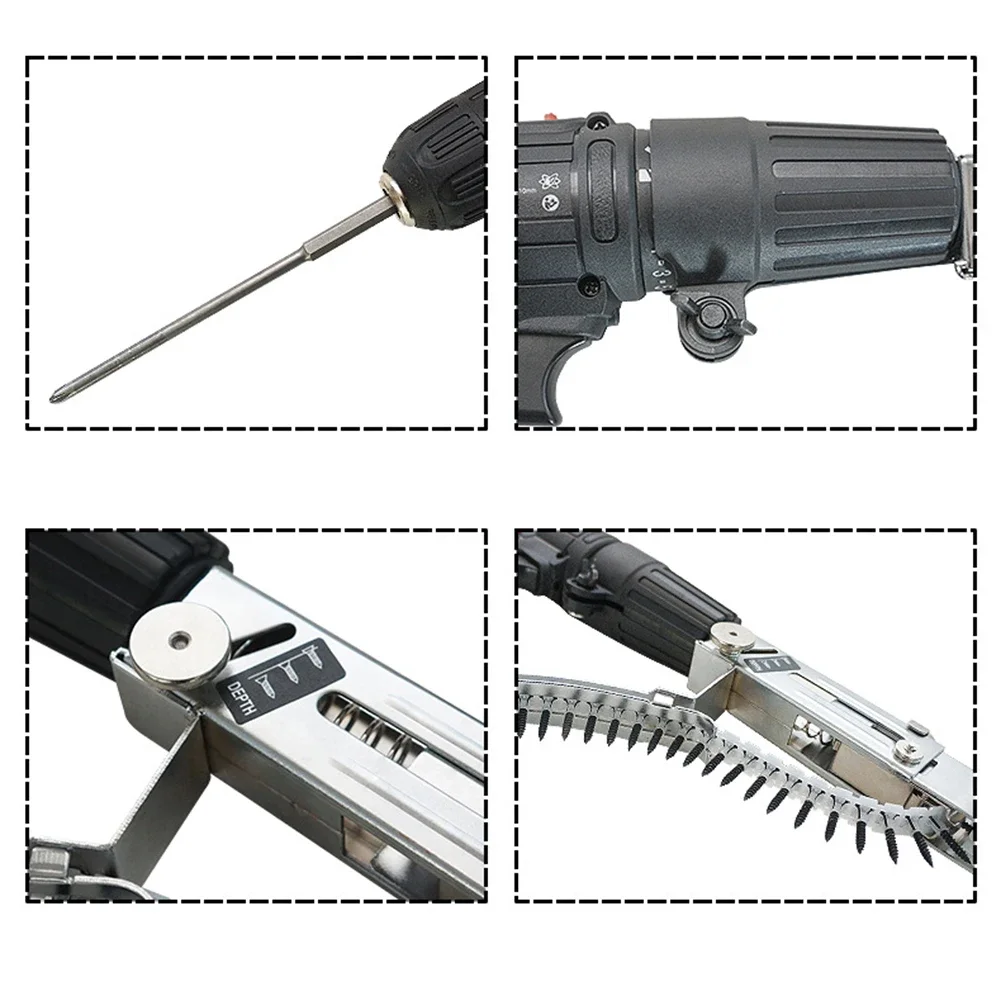 Automatic Screw Spike Chain Nail Gun Adapter Screw Gun for Electric Drill Woodworking Tool Cordless Power Drill Attachment