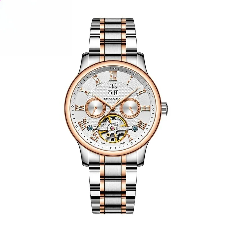 

Shanghai Watch Men's National Series 40mm Hollow Flywheel Three-eye Watch Mechanical Watch