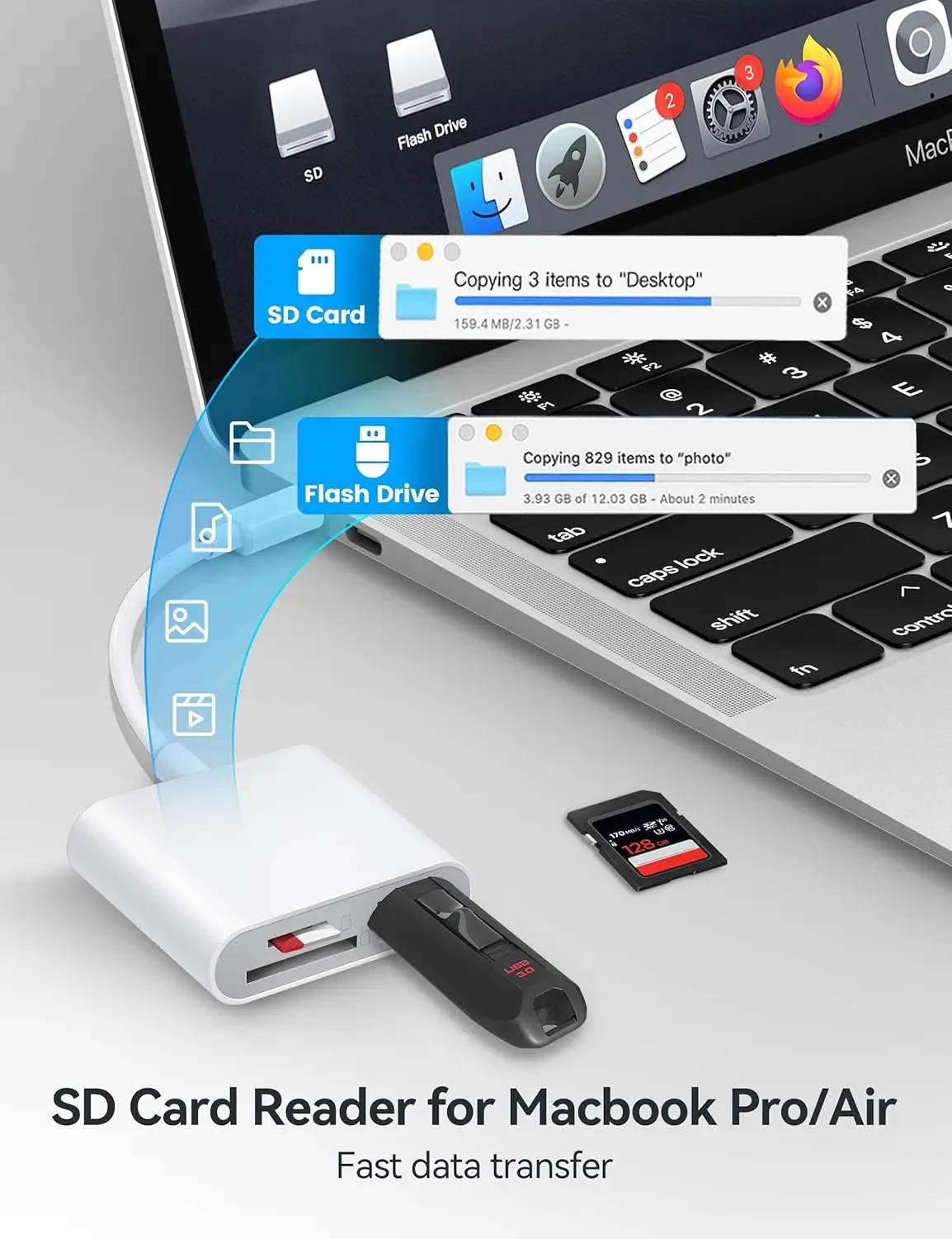محول بطاقة SD من USB C إلى SD مع منافذ SD MicroSD USB 3، قارئ بطاقة الذاكرة USBC لأجهزة USB C/Type C