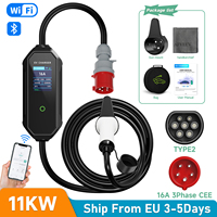 AFEEV Type 2 Portable EV Charger 11KW 16A 3Phase Wallbox IEC62196-2 EVSE Fast Charging Cable CEE Plug WIFI APP Bluetooth Control