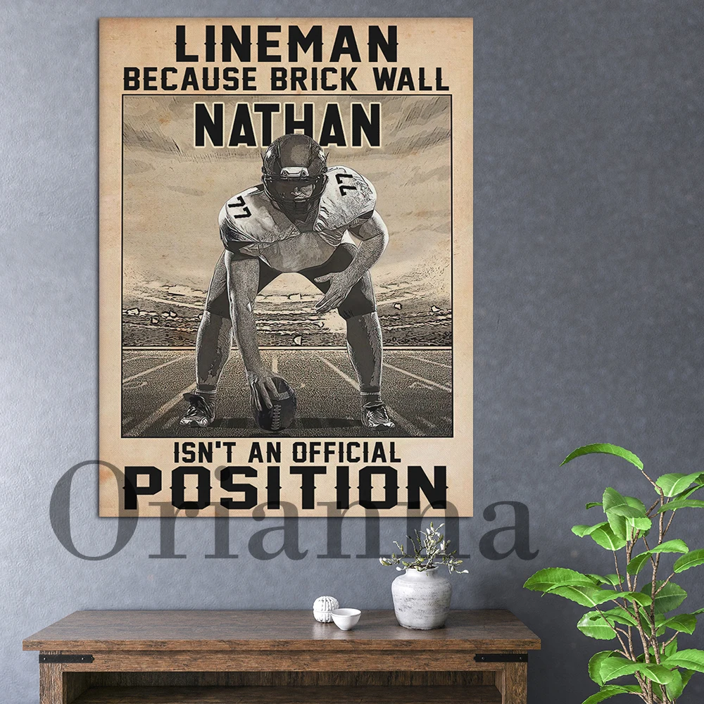 American Football Lineman Because Brick Wall Isn’T An Official Position Poster Or Canvas, Lineman Football Wall Art For Boy Gift