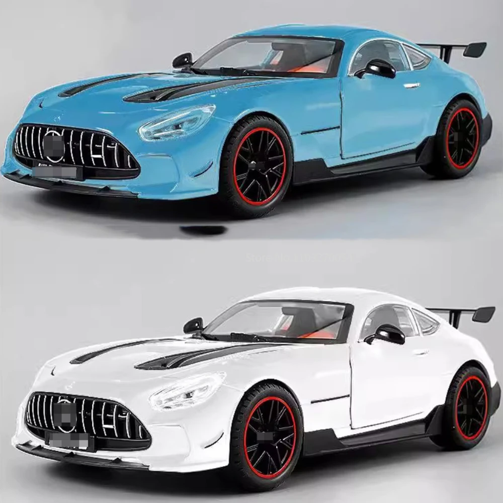 Large 1/18 AMG GTR Model Car Metal Diecast Vehicle Sound & Light Pull Back  4 Door Opened Toy for Boys Child Collectable Hobbies