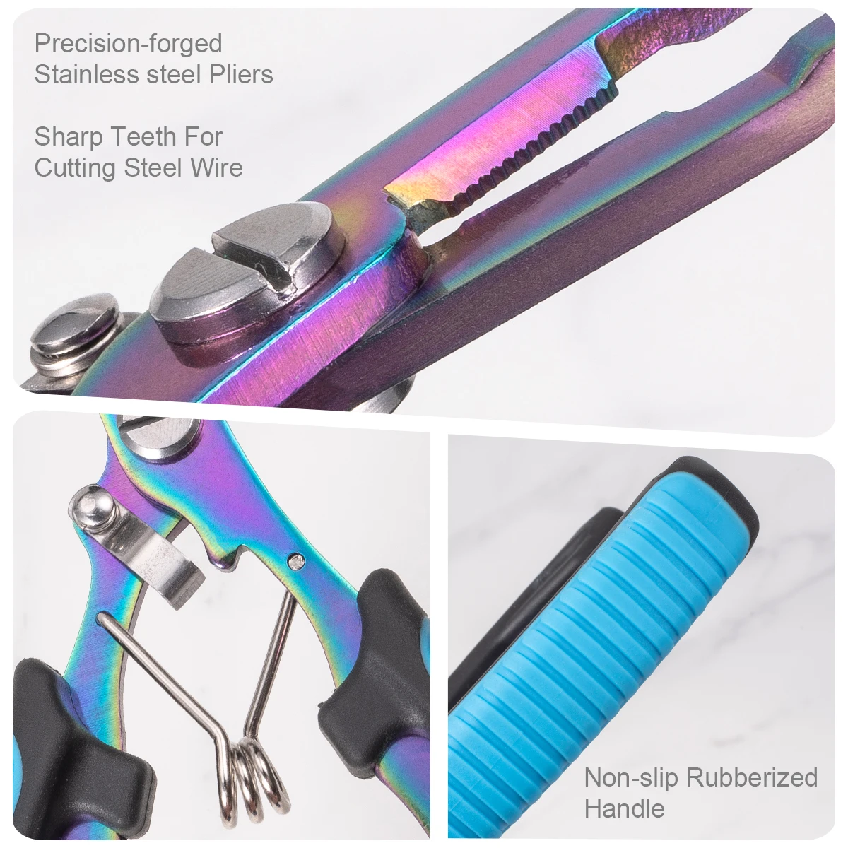 كماشة صيد متعددة الوظائف مع قاطعة حلقية مقسمة من سبائك التيتانيوم الملونة ومقبض ضغط من الرصاص غير قابل للانزلاق، أداة صيد #6