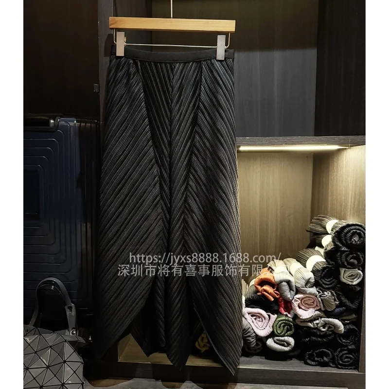 กระโปรงพลีท Miyake 2025 กระโปรงทรงเอพลีทเนื้อผ้าเนียนยืดหยุ่นหรูหรา สไตล์ลำลองเอวสูงทรงเข้ารูป กระโปรงพลีทความยาวปานกลางสำหรับฤดูใบไม้ร่วง