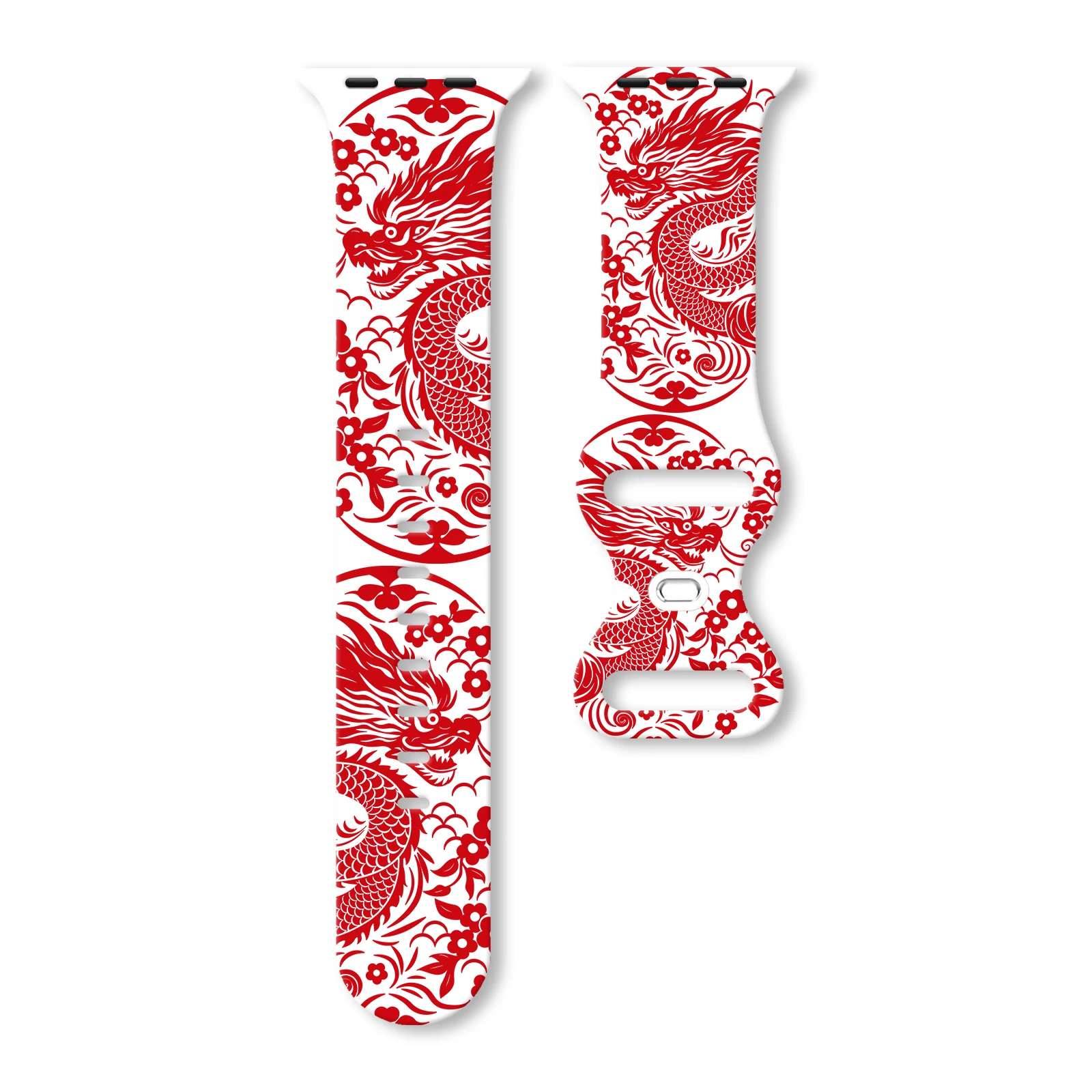 

Lucky New Year Blessing Pattern Print Strap Band for Apple Watch Series 11-7, Soft Waterproof Silicone Band 46mm 45mm 44mm 42mm