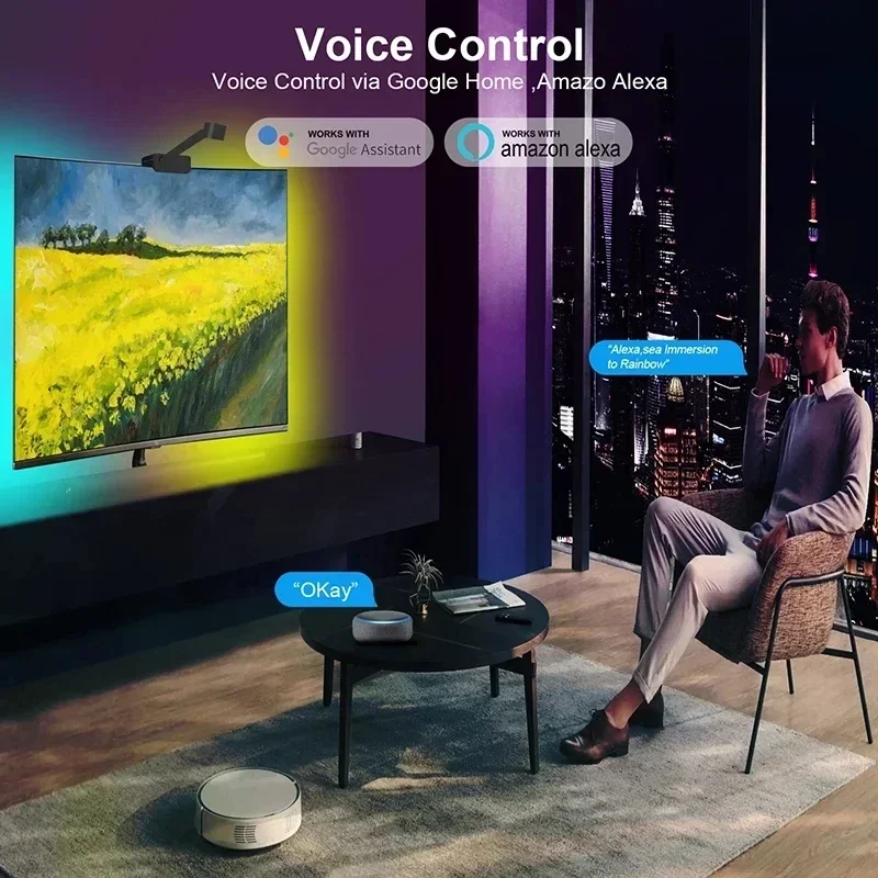 التلفزيون المحيطة الخلفية 5 فولت Usb Rgbic مصباح ليد قطاع مع كاميرا 3.8 متر 5 متر App شاشة الإضاءة الذكية مزامنة الألوان لعبة مصباح