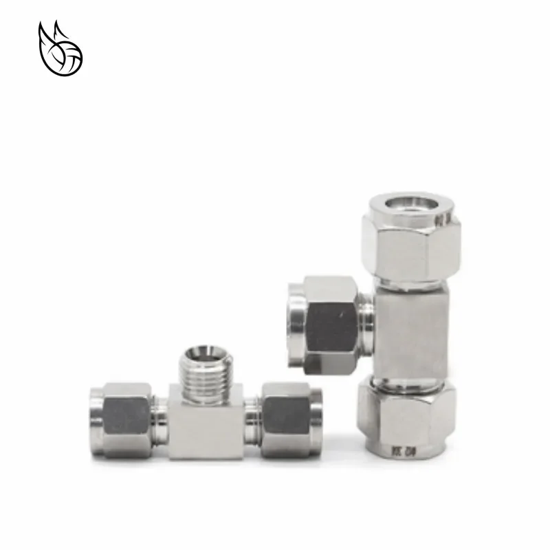 1PCS 1/8 1/4 3/8 1/2 3 4 6 8 10 12mm  Pipe OD Tee 3 Way Double Ferrule Tube Fittings T-Type 304SS Stainless Steel Pipe Connector