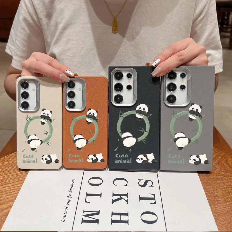 Cute Panda Leather Texture Soft Case For Samsung Galaxy S24 S23 S22 Ultra S24 FE A55 A54 A52 A35 A15 A25 A14 A16 5G Phone Cover image 6