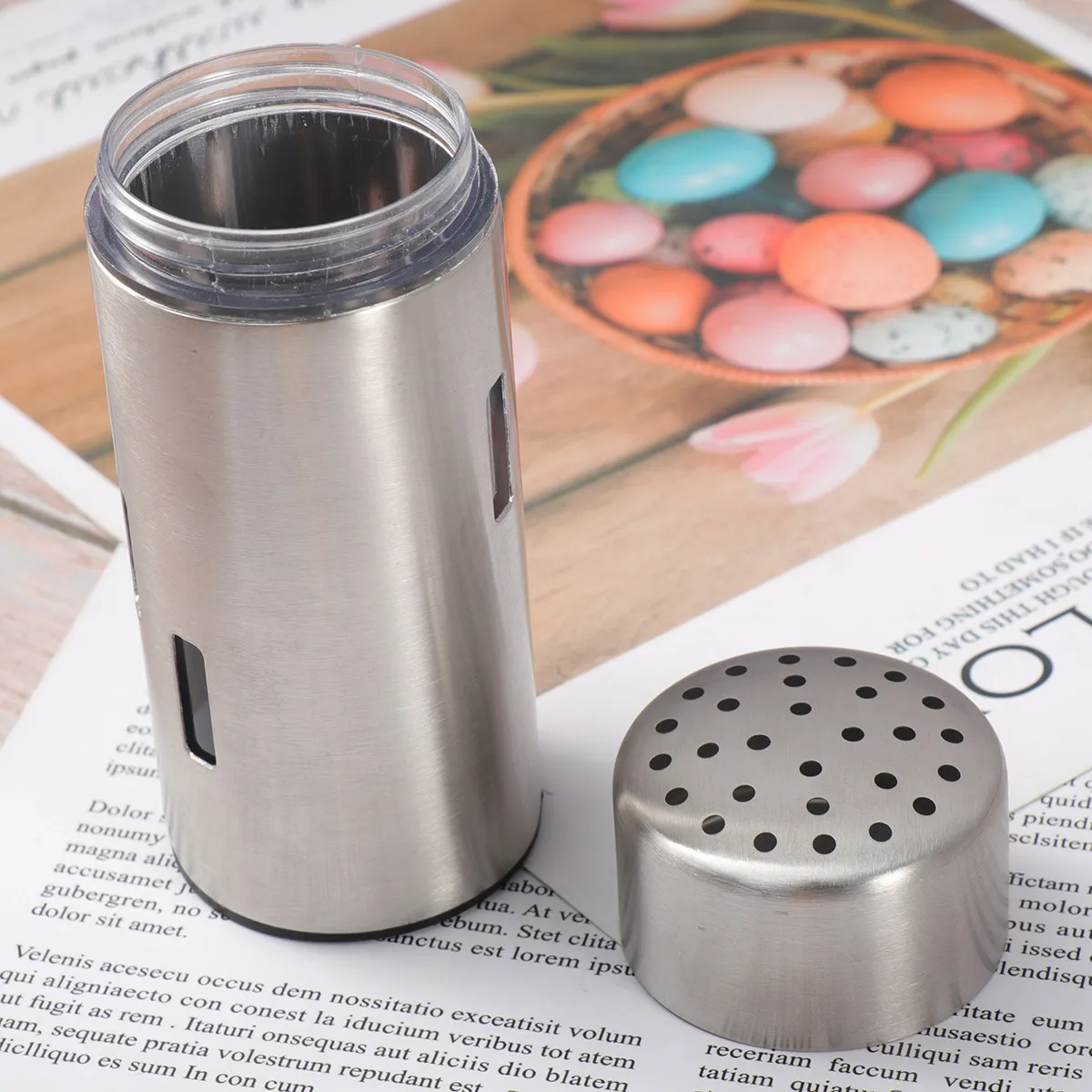 Stainless Steel Seasoning Pot with Glass Viewing Windows for Salt Pepper Herbs Sugar Storage Wide Mouth Easy Refill Space Saving