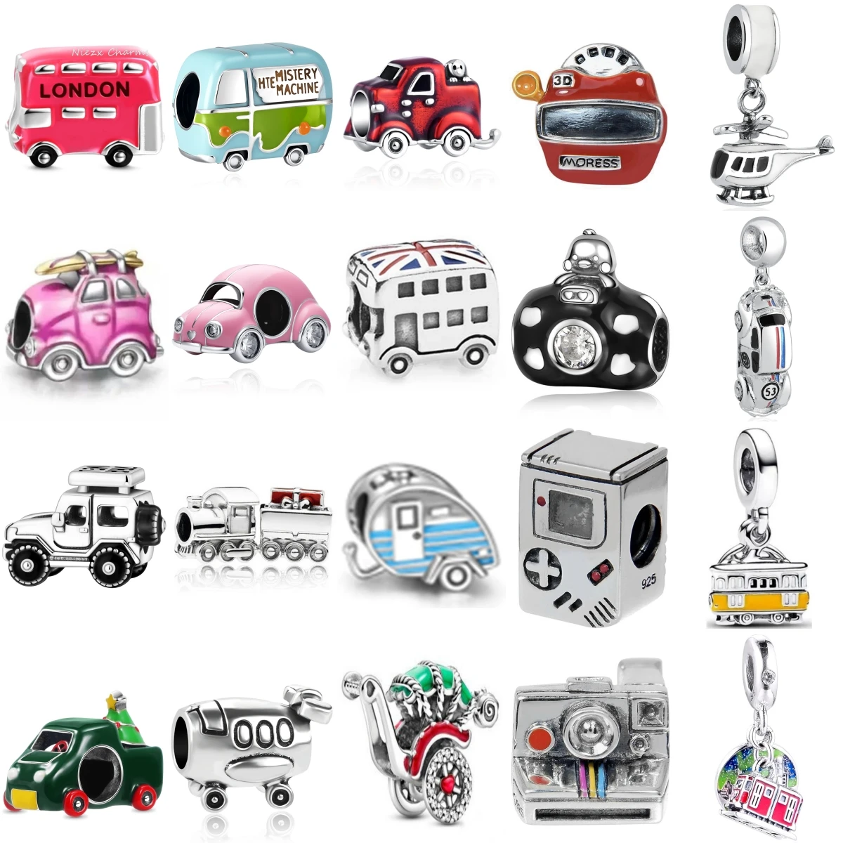 

925 Silver Means Of Transportation Helmet Airplane Automobile Charms Fit Original Bracelet Bead Trinket DIY Women Jewelry Gift