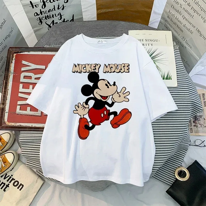 Disney Cartoon Women's T-shirt Kawaii Mickey Mouse Cute Minnie Fashion Casual T-shirt Couple T-shirt Cotton Street Top