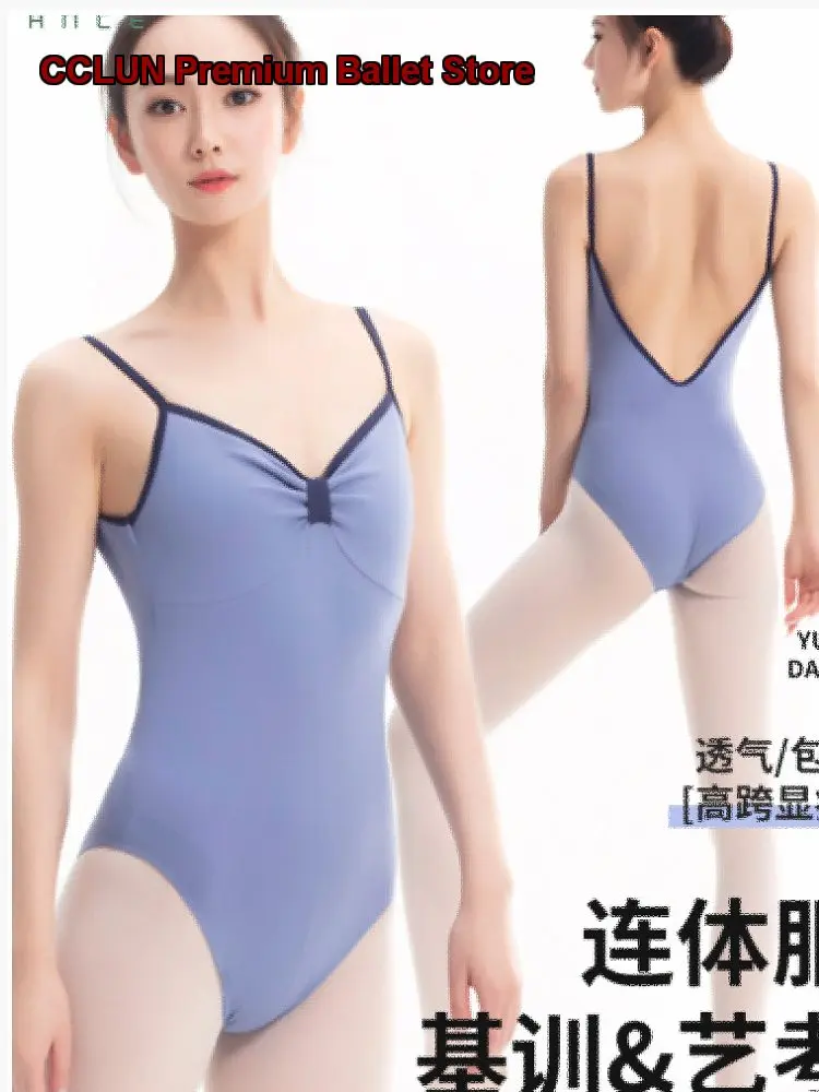 Women's Adult Art Exam Body Suit Halter Neck Front Knot Cross Back Unitard Professional Basic Training Leotard
