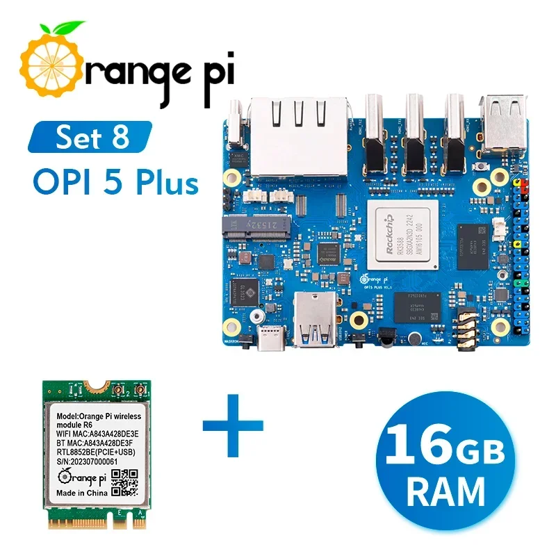 Orange Pi 5 Plus 16G+R6 WiFi Module, DDR4 RK3588 2.5G Dual Ethernet PCIE Extension Orange Pi5 Plus SBC Single Board Computer