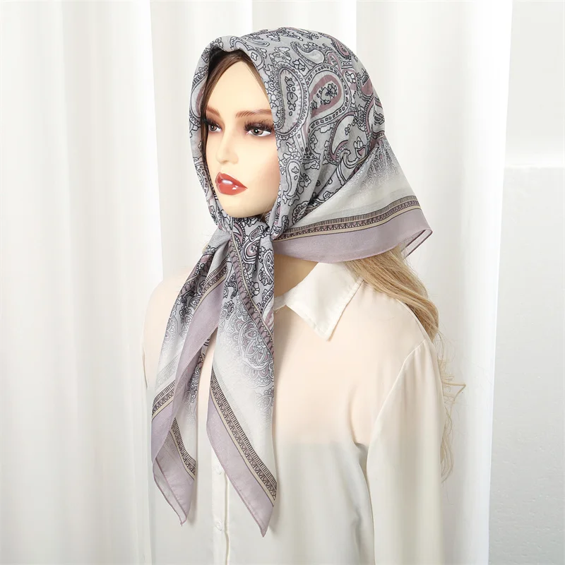 Silk Scarf Women 90*90cm Square Fashion Scarves Print Design Hair Muffler Headband Neck Lady Hijab Wrap Bandanna