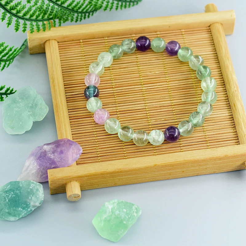 Original Fluorite Bracelet with Natural Stone Crystal Charm Jewelry for Women Yoga Meditation Healing Energy Bangle for Man Gift