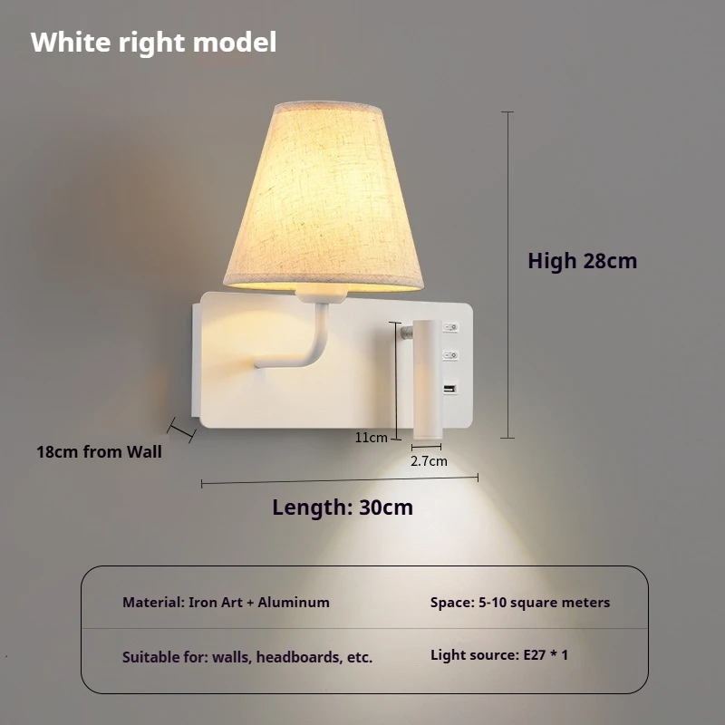 LED Wall Lamp Modern with Touch Switch USB Port Bedside Bedroom Hotel Reading Light Room Decor Indoor Sconce Lighting Fixture image 3