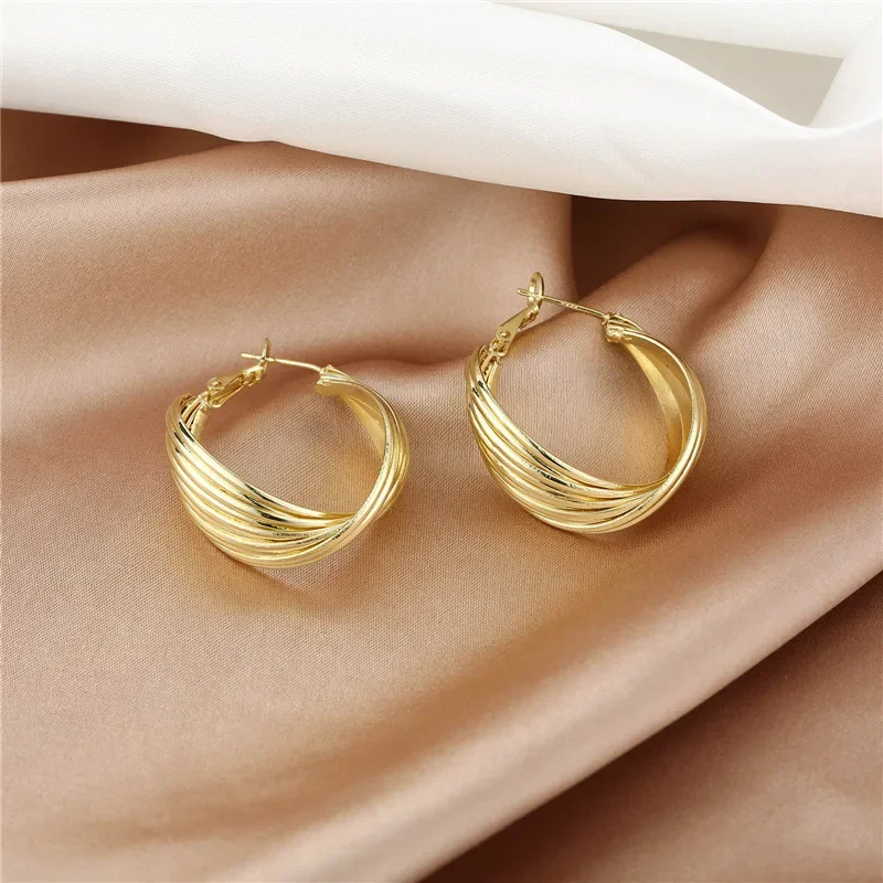 Fashion Korean Cold Color Multi Layer Winding Simple Circle Hoop Earrings Jewelry Accessory Earrings For Women Custom Jewelry