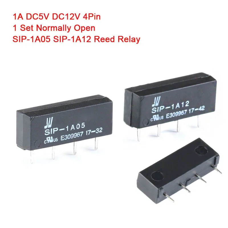 10Pcs/1pc 5V 12V Reed Relay Switch Module SIP-1A05 SIP-1A12 4PIN Reed Relay 1 Set Normally Open NO 1A DC5V DC12V DC24V 4Pin Rele