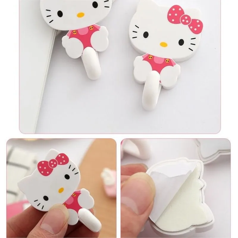 Sanrio Hello Kitty Sticky Cute Sticky Hook Student Dormitory Nail Free Strong Sticky Hook Household bathroom Clothes Towel Hook