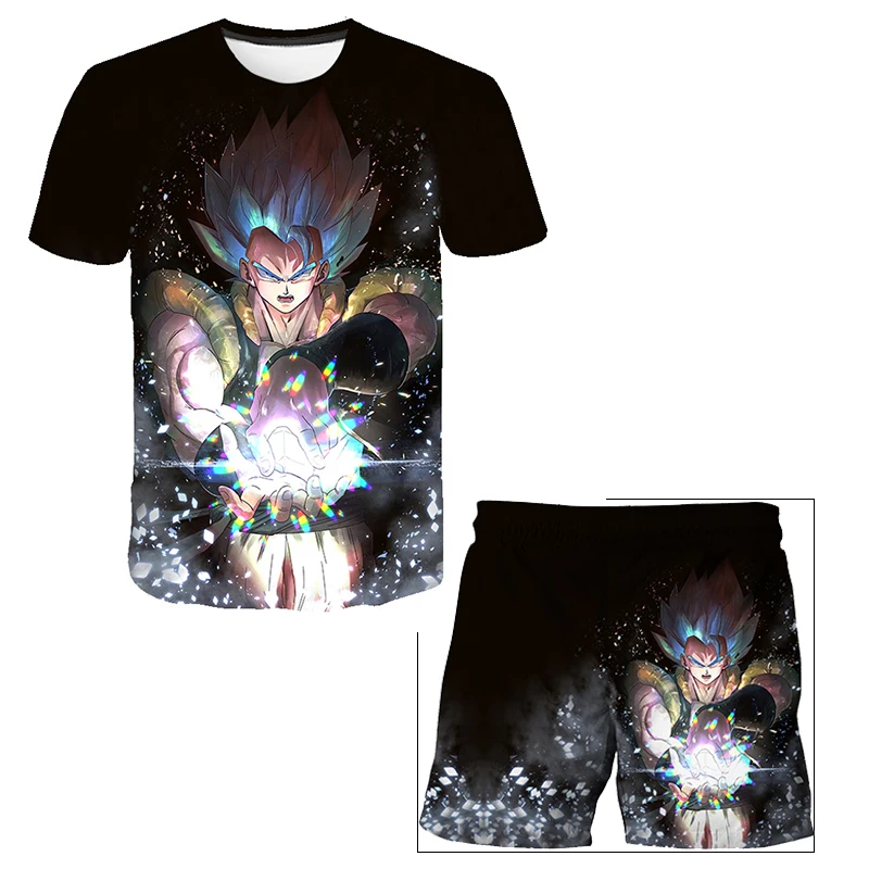 2026 Dragon Ball Z 3D Boys' T-shirt Set, Super Cool Goku Saiyan Summer Top Shorts Children's Short-Sleeve Birthday Gift for Boys