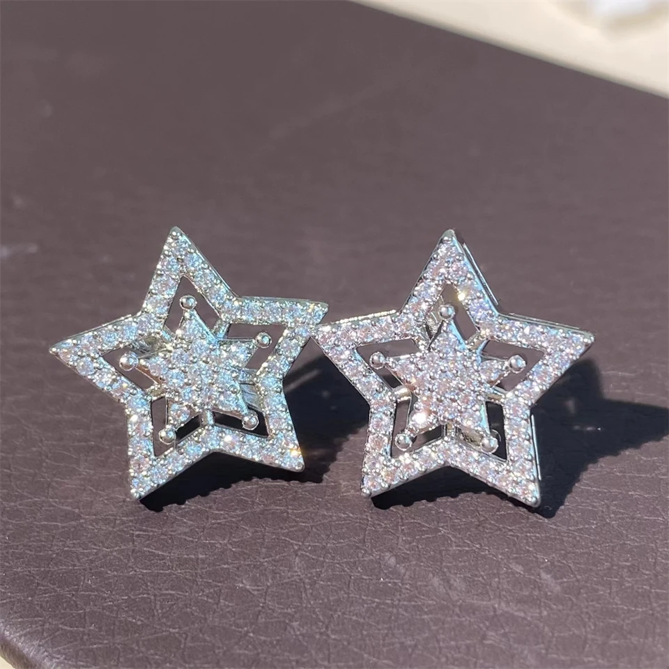 Huitan بريليانت كريستال ستار أقراط النساء الكامل معبد الأبيض زركون القرط بسيط أنيق تنوعا مجوهرات الأزياء