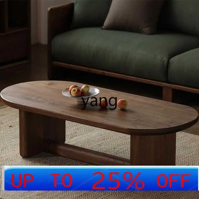 

LH black walnut coffee table living room household solid wood oval coffee table simple storage small tea table