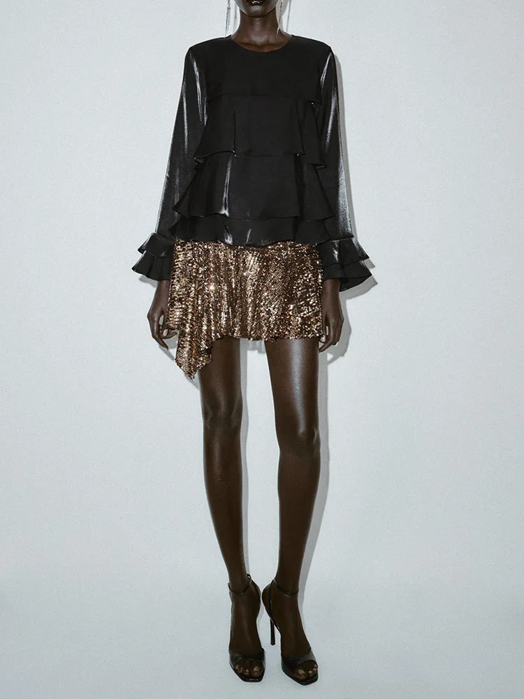 Nowa kolekcja zimowa 2025: Długi płaszcz damski z tkaniny Sve iny, ozdobny, modny, warstwowy design, model 74848 800