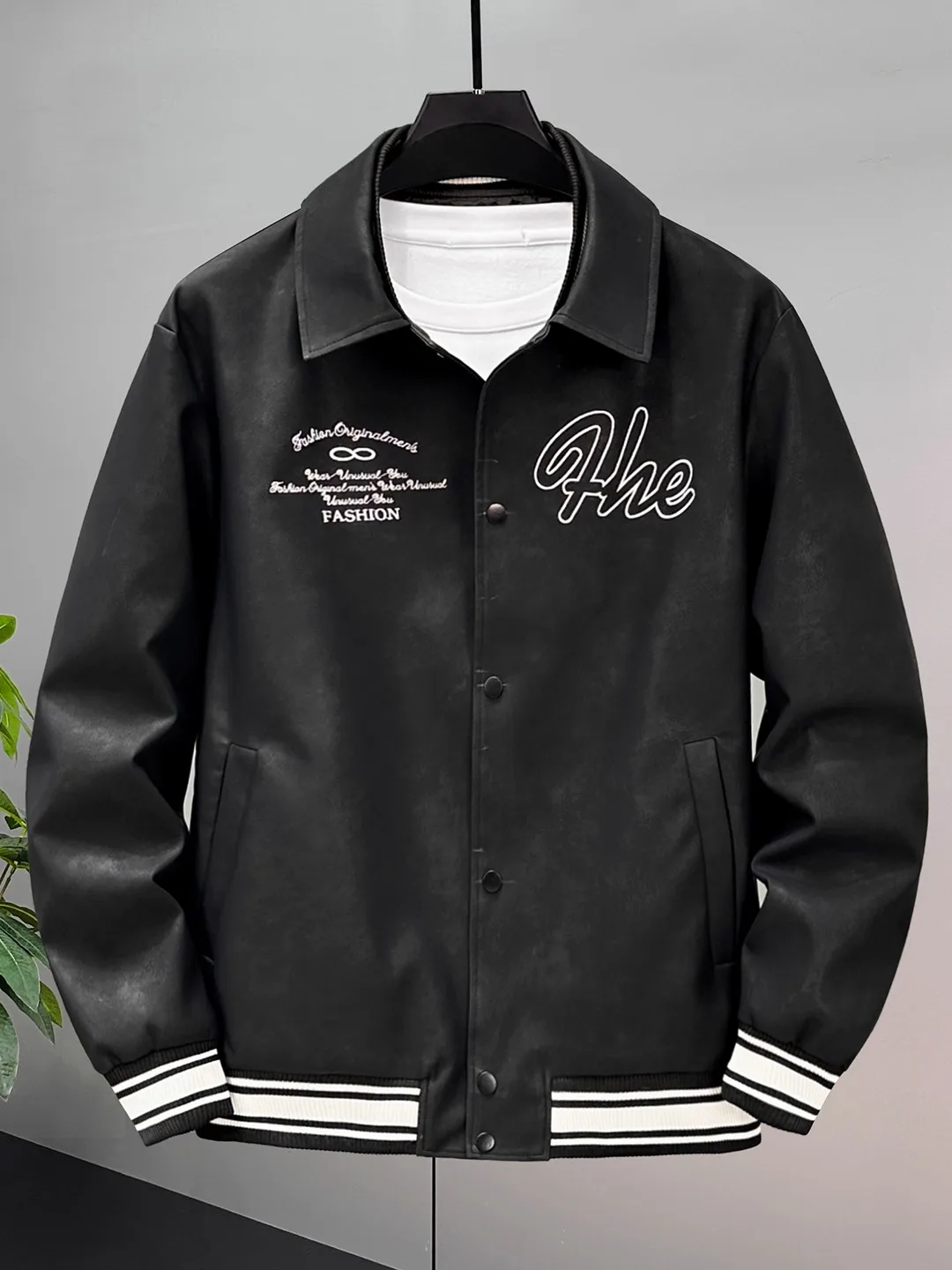 

plus Size Men's Casual PU Leather Jaet American Retro Sle Spring Autumn Faion Ci Outfit Large Size Fce Lined Coat