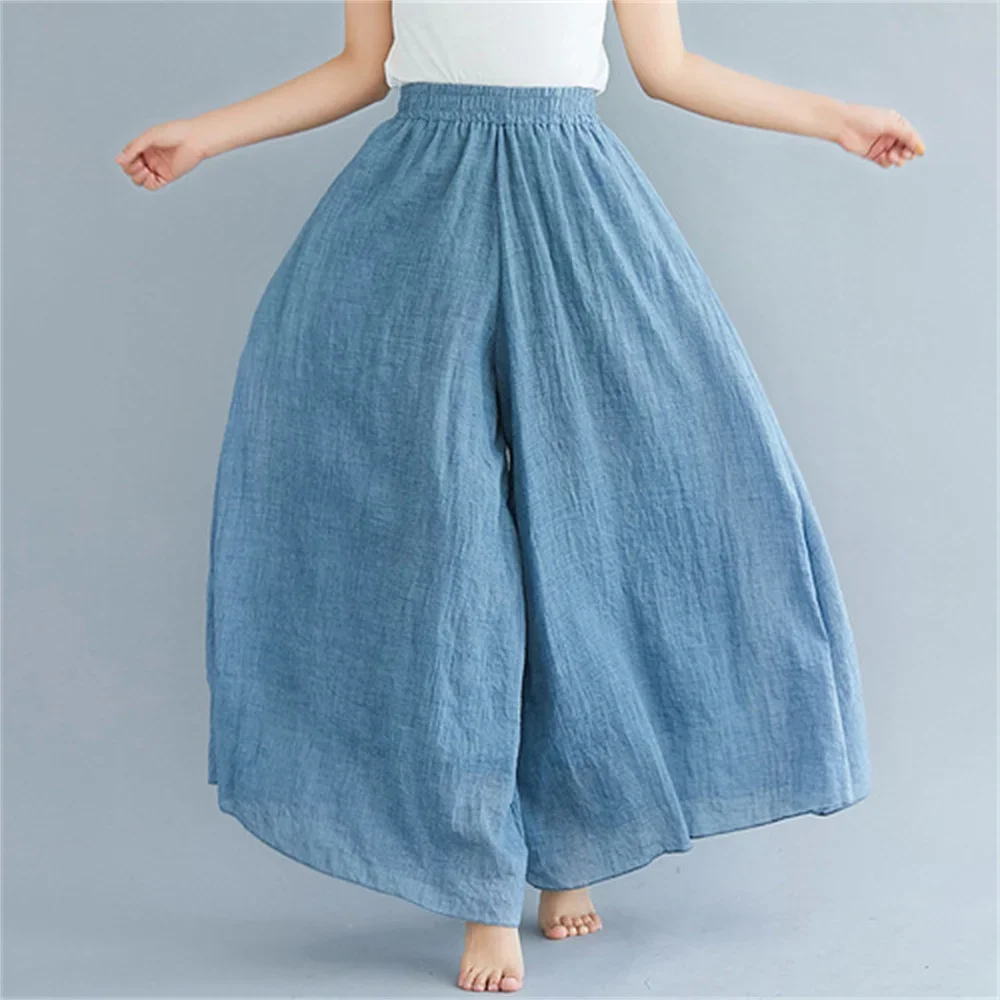 Korean Irregular Casual Cotton Linen Pants Women Casual Wide Leg Summer Candy Color Sweatpants Ankle-length Straight Trousers
